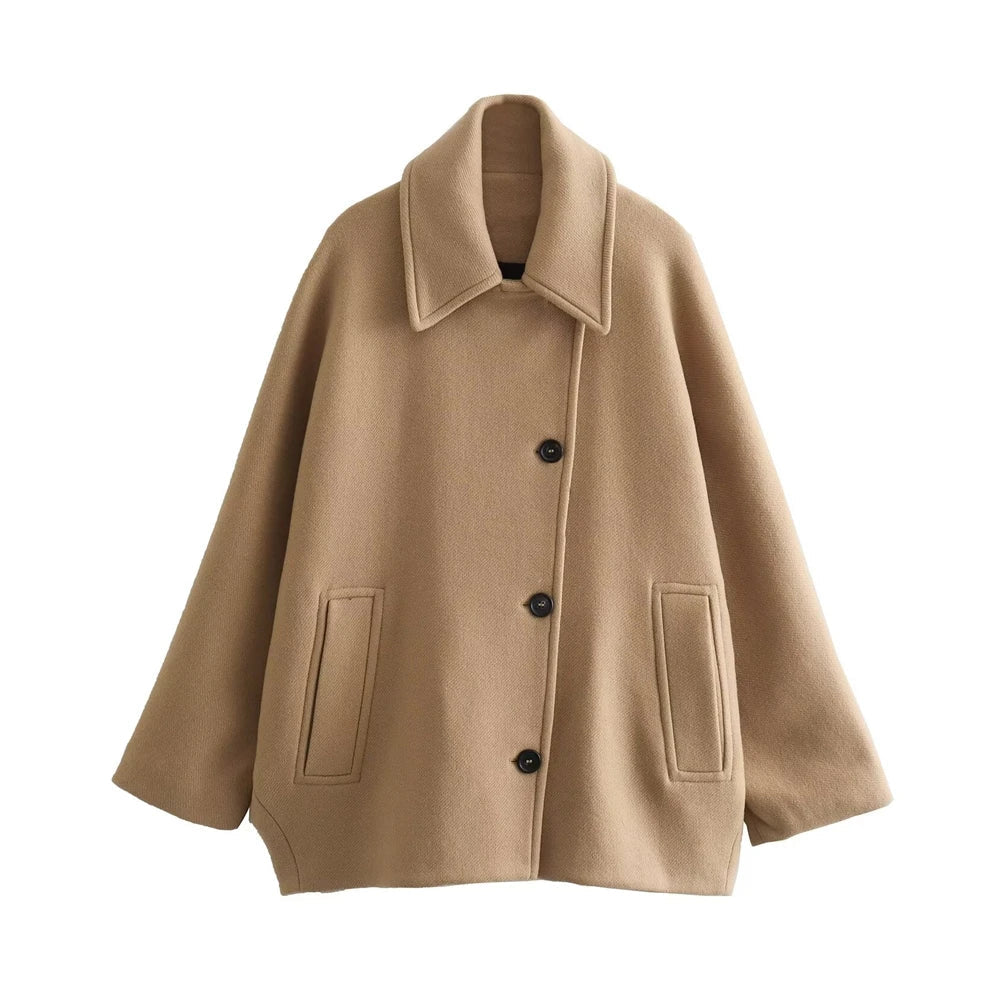 Women's Oversized Cape with Shawl Collar and Button Closure