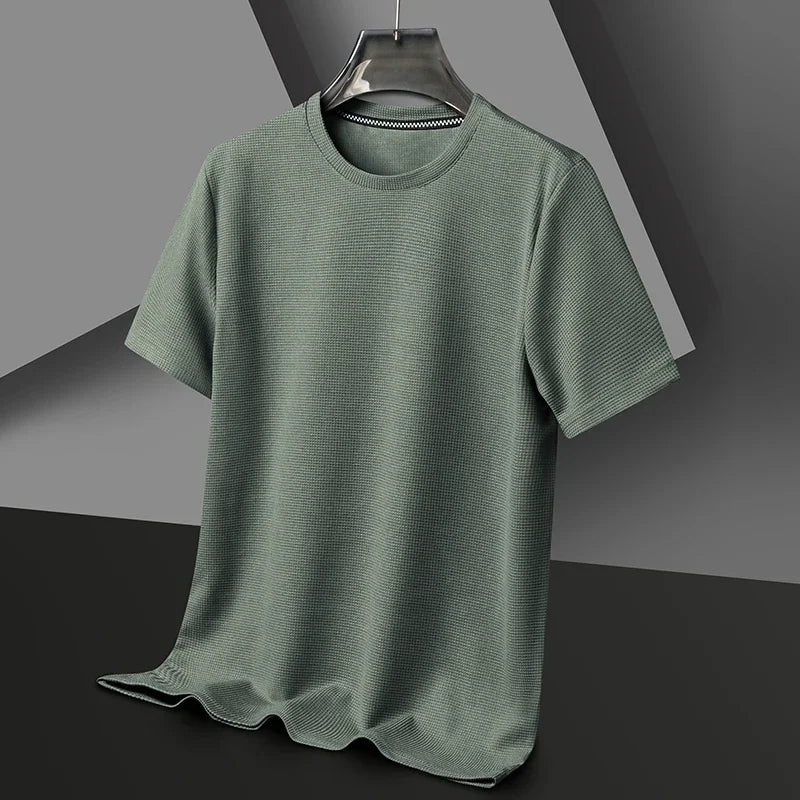 Montarello Men's Waffle-Knit Crew Neck Relaxed Fit Short-Sleeve T-Shirt