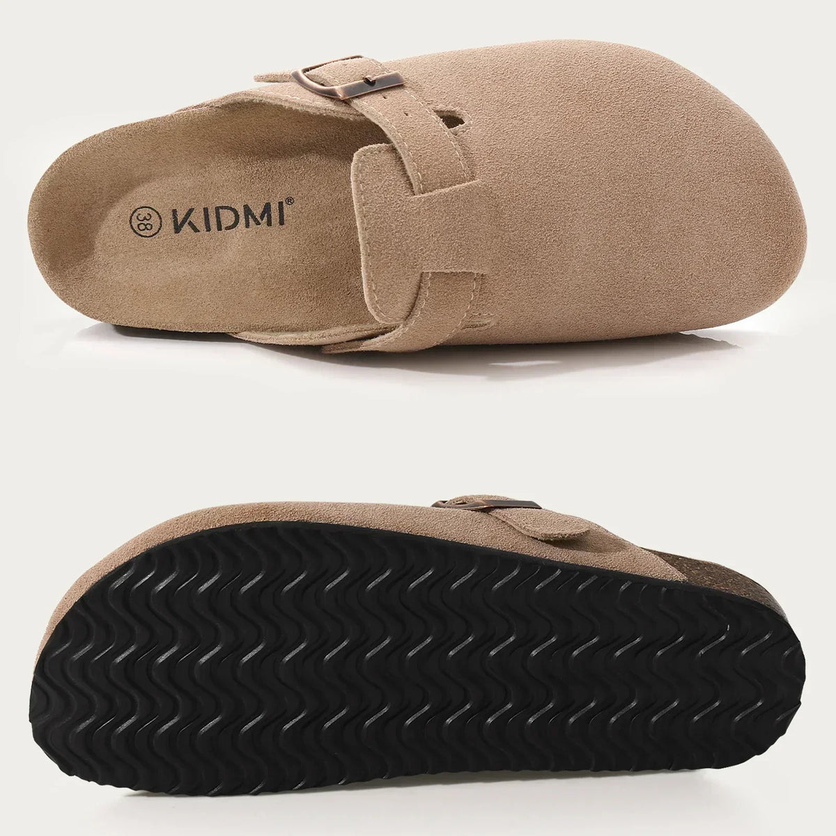 Women's Suede Sandals with Cork Sole and Decorative Buckle