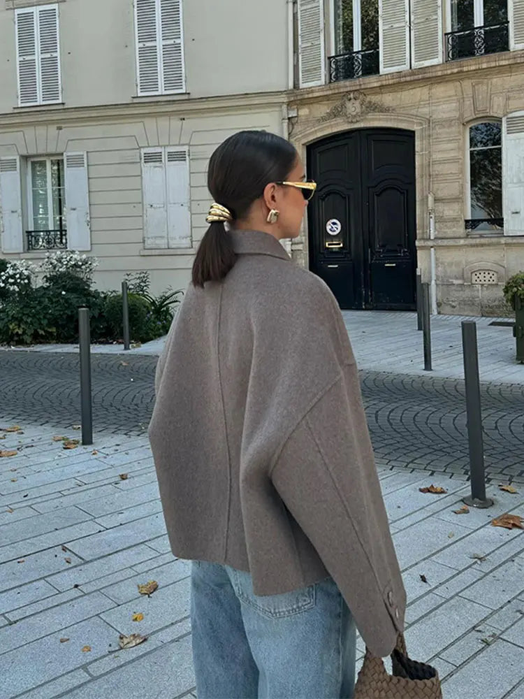 Women's Relaxed Fit Cropped Jacket with Button Front