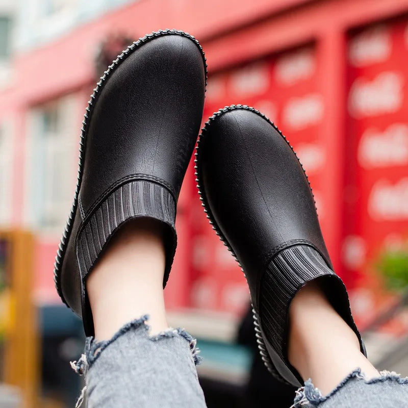 Women's Waterproof Rain Ankle Boots with Knit Cuff