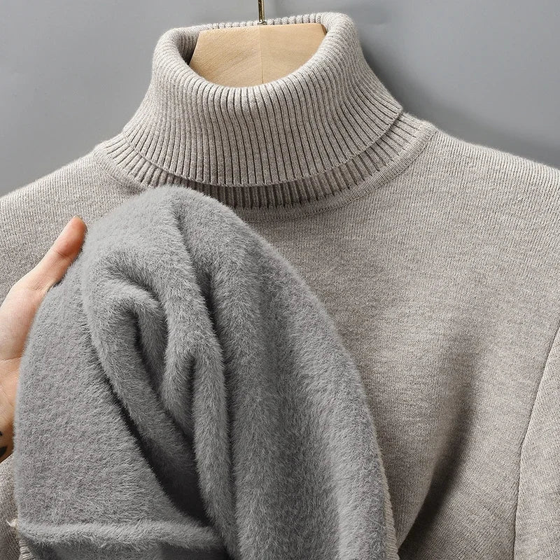 Men's Ribbed Turtleneck Sweater, Long Sleeves, Slim Fit
