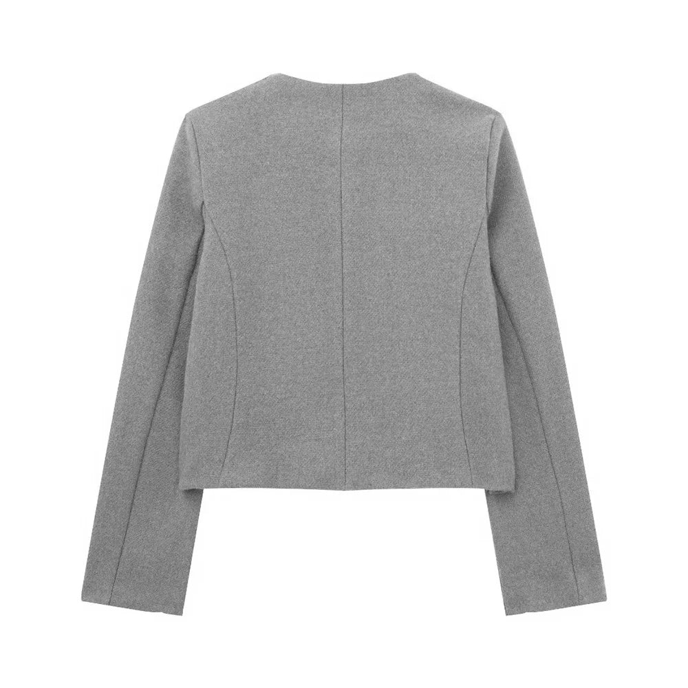 Women's Cropped Wool Blend Jacket with Gold Buttons