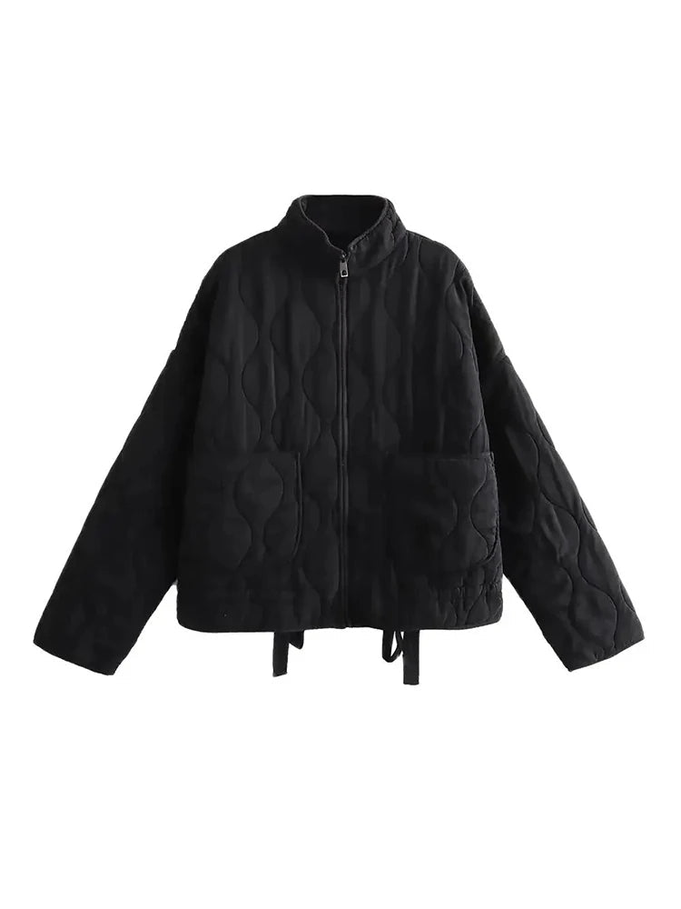 Women's Quilted Oversized Jacket with Front Zip