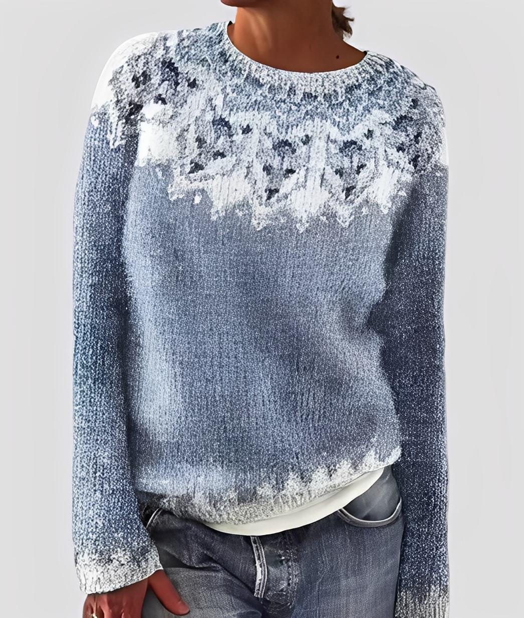 Women's Gradient Crewneck Sweater with Long Sleeves