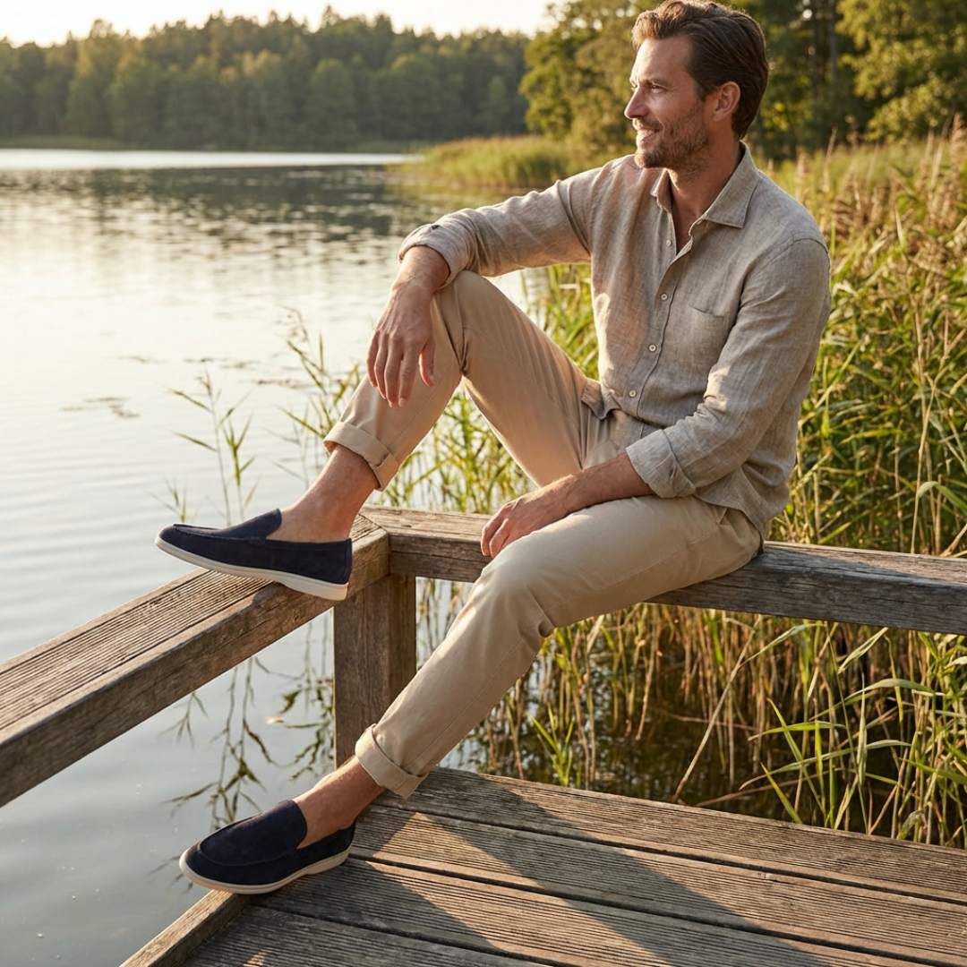 Men's Slip-On Loafers, Moc Stitching, Contrast Sole