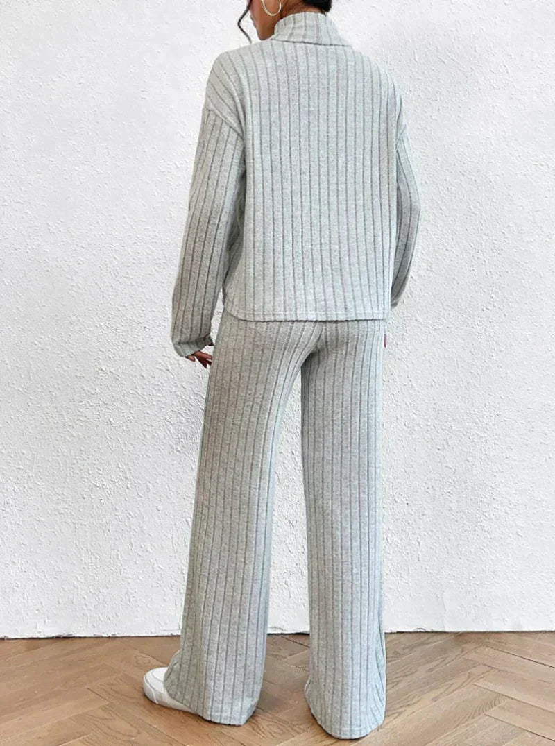 Women's Ribbed Turtleneck Sweater and Wide-Leg Pants Set