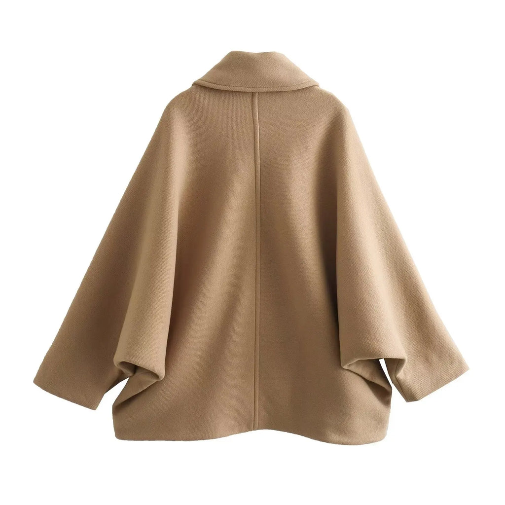 Women's Oversized Cape with Shawl Collar and Button Closure