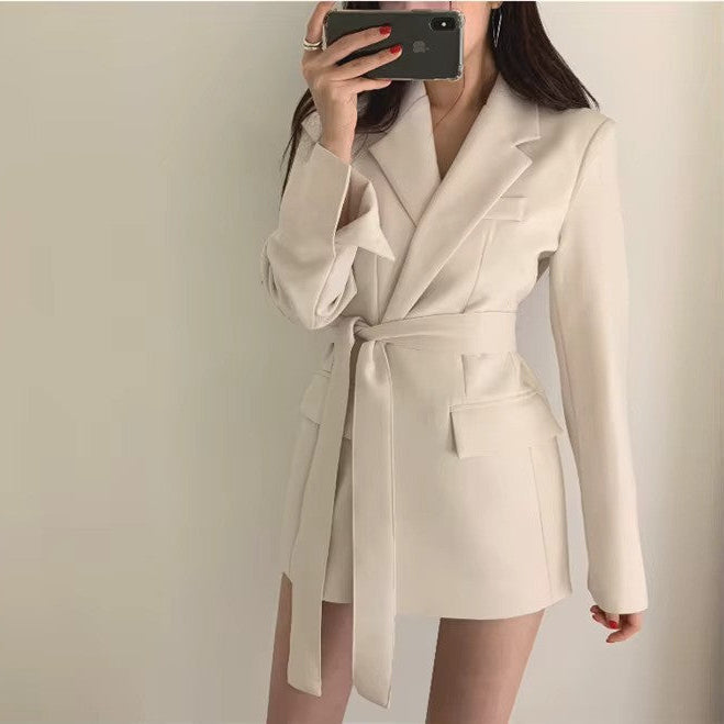 Women's Belted Blazer Dress with Notched Lapels