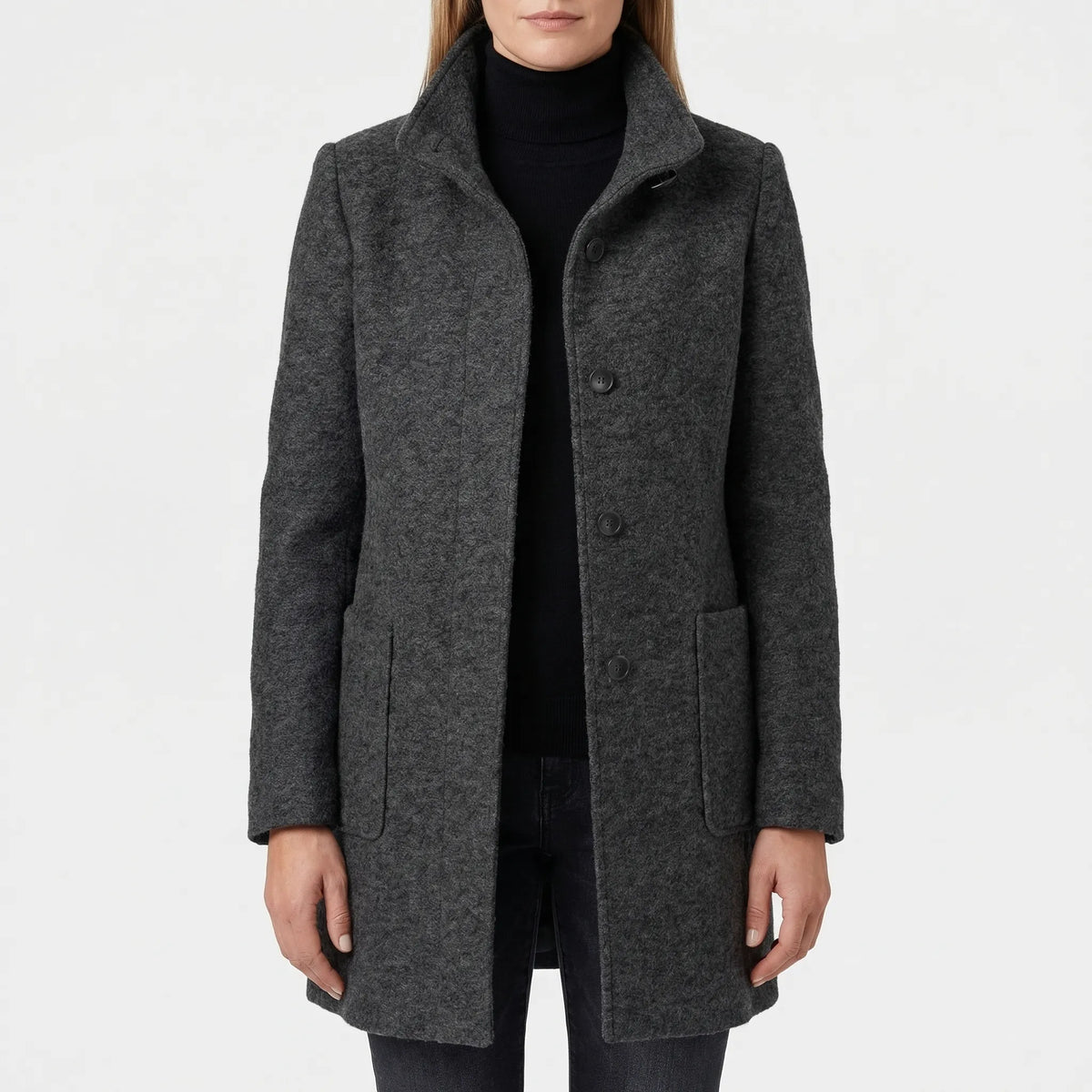 Women's Stand Collar Mid-Length Coat Single-Breasted
