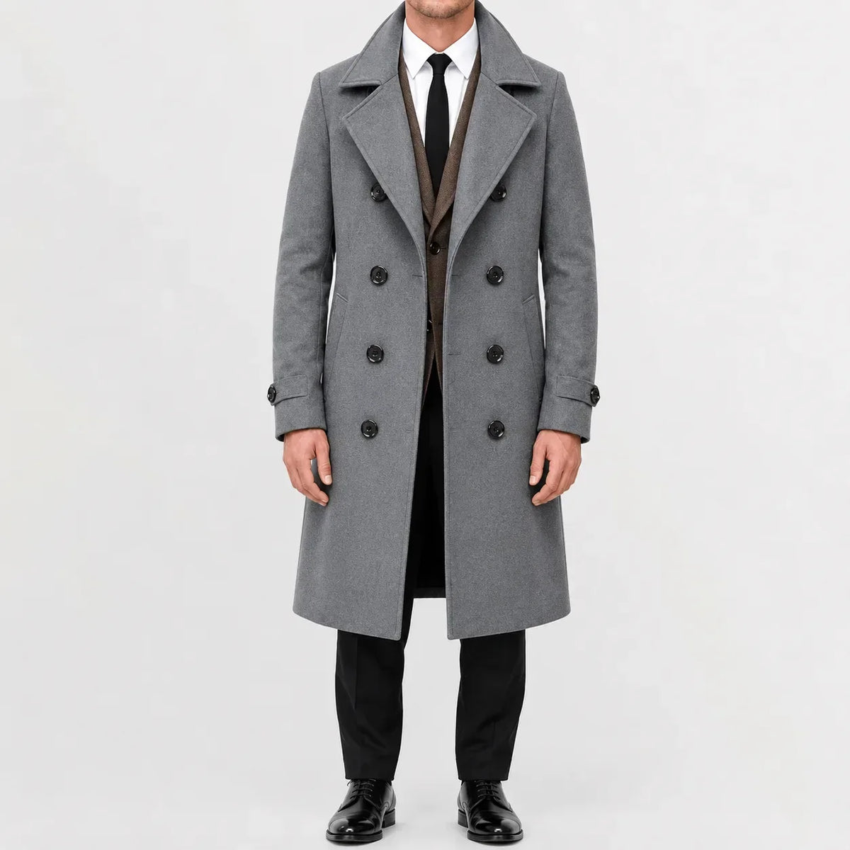 Men's Double-Breasted Trench Coat, Notched Lapels, Long Cut