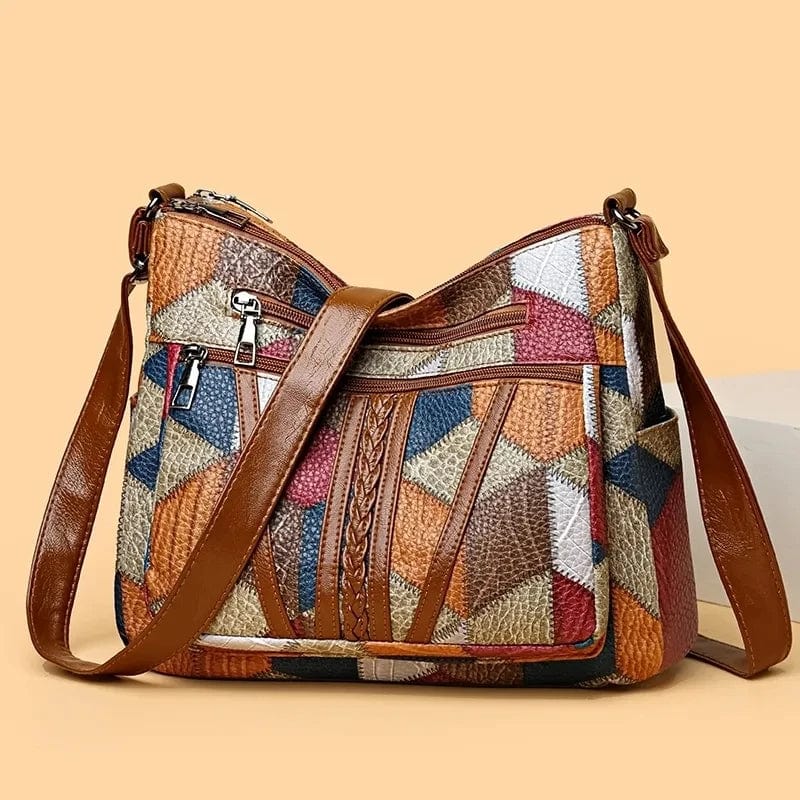 Women's Mosaic Patchwork Crossbody Bag Multi-Pocket