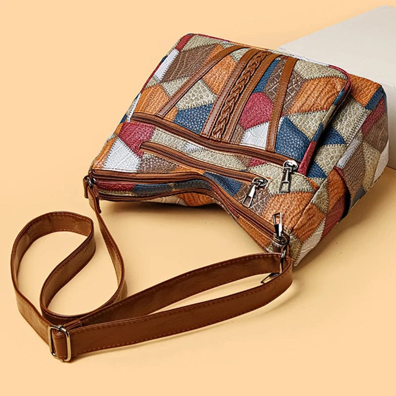 Women's Mosaic Patchwork Crossbody Bag Multi-Pocket