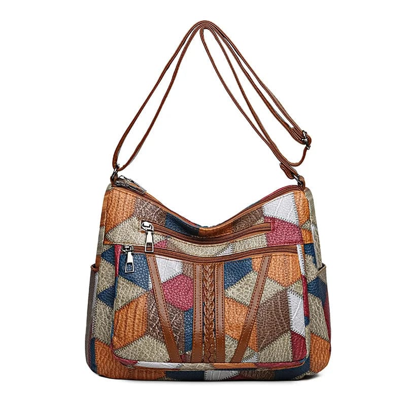 Women's Mosaic Patchwork Crossbody Bag Multi-Pocket