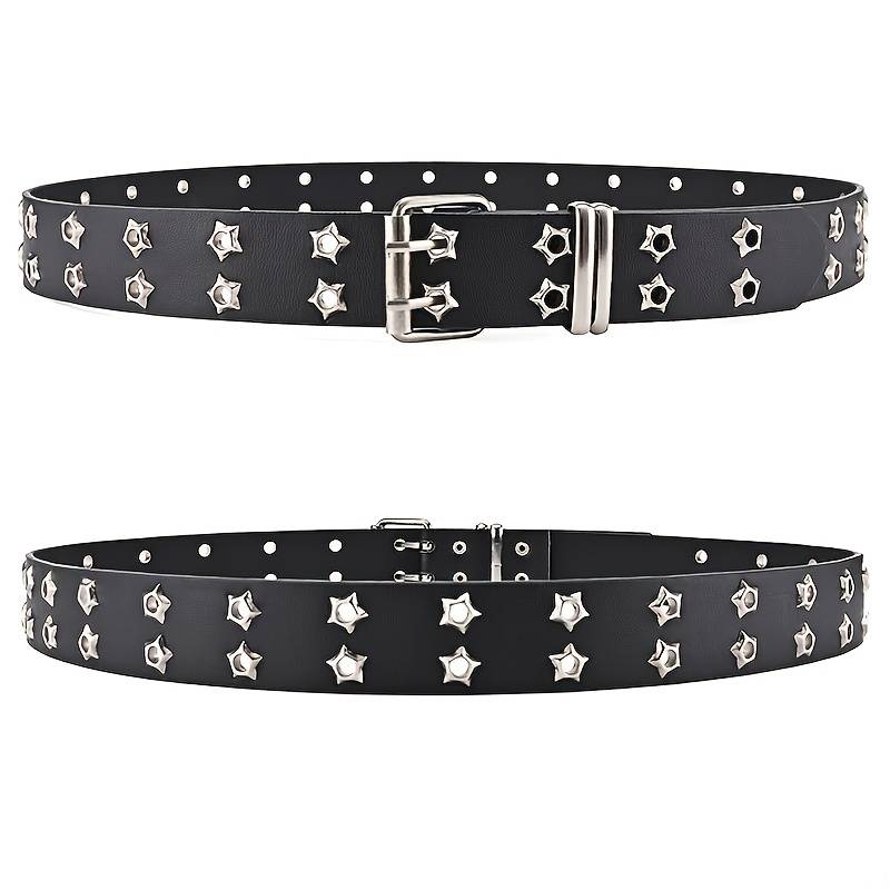 Star Eye Studded Belt with Double Prong Buckle