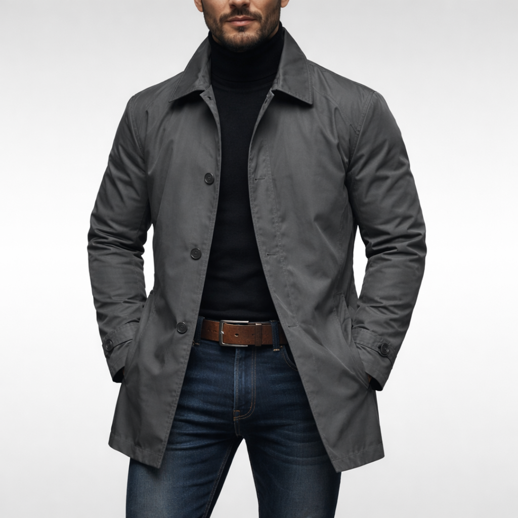 Men's Trench Coat, Long Sleeves, Button Front, Longline