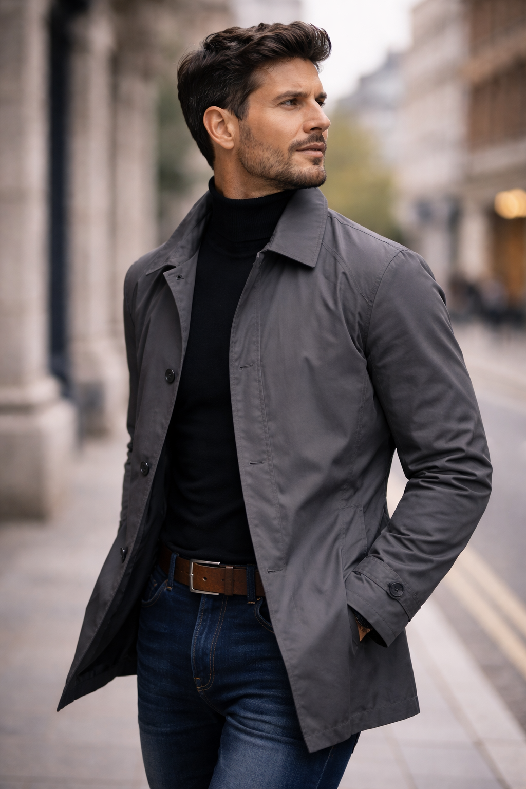 Men's Trench Coat, Long Sleeves, Button Front, Longline