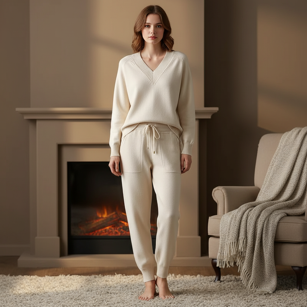 Women's V-Neck Loungewear Set with Drawstring Pants