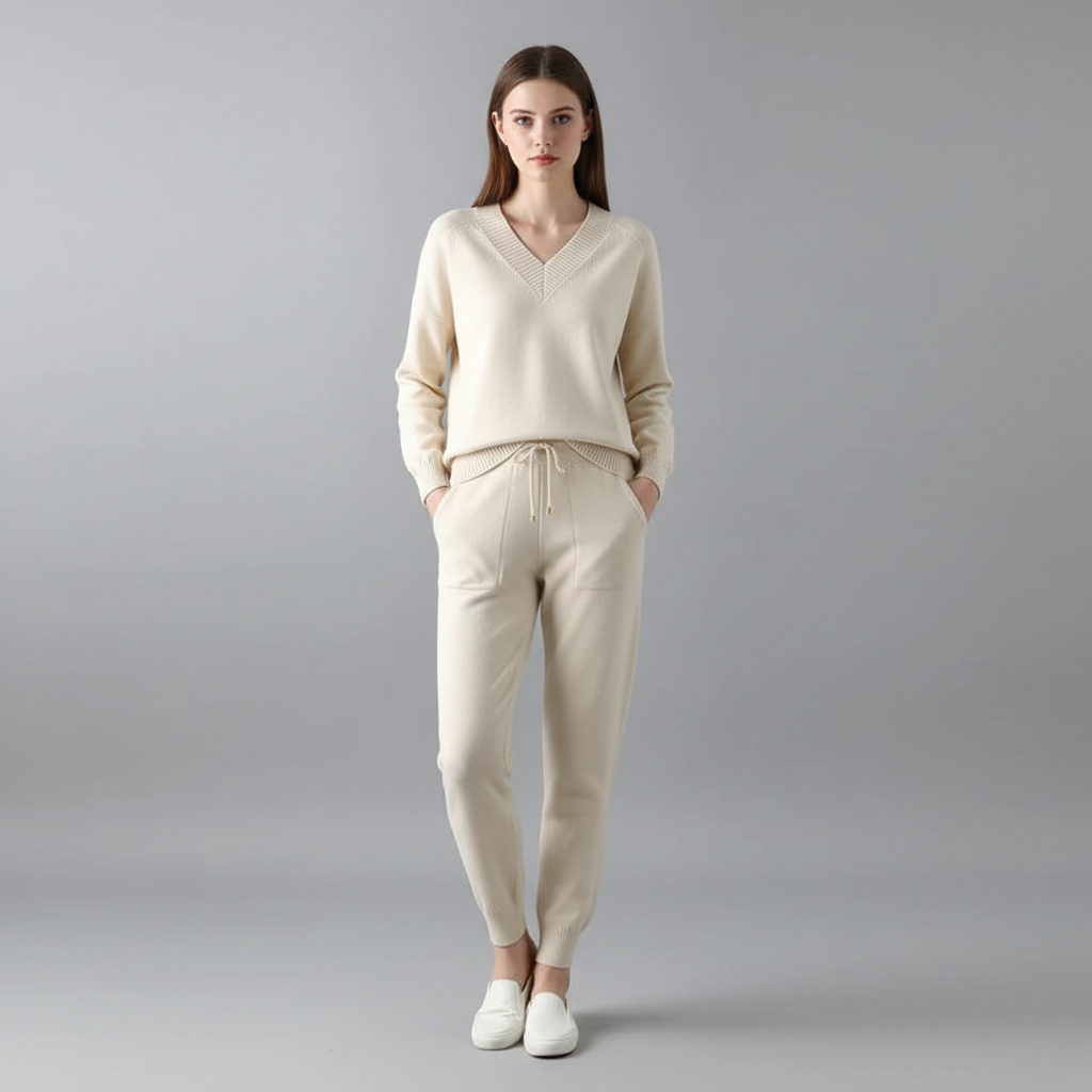 Women's V-Neck Loungewear Set with Drawstring Pants