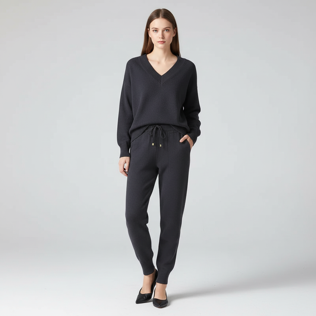 Women's V-Neck Sweater and Jogger Set for Loungewear