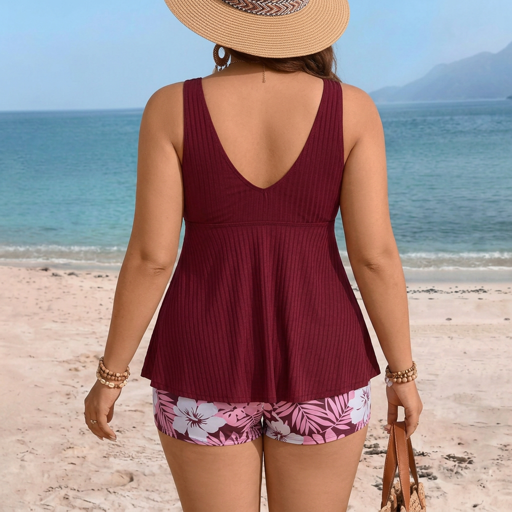 Striped Tankini Two-Piece Beach Shorts
