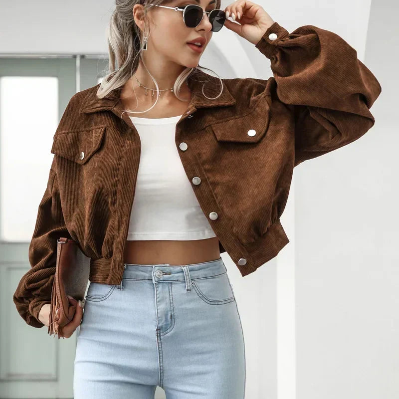 Stylish Corduroy Bomber Jacket for Women