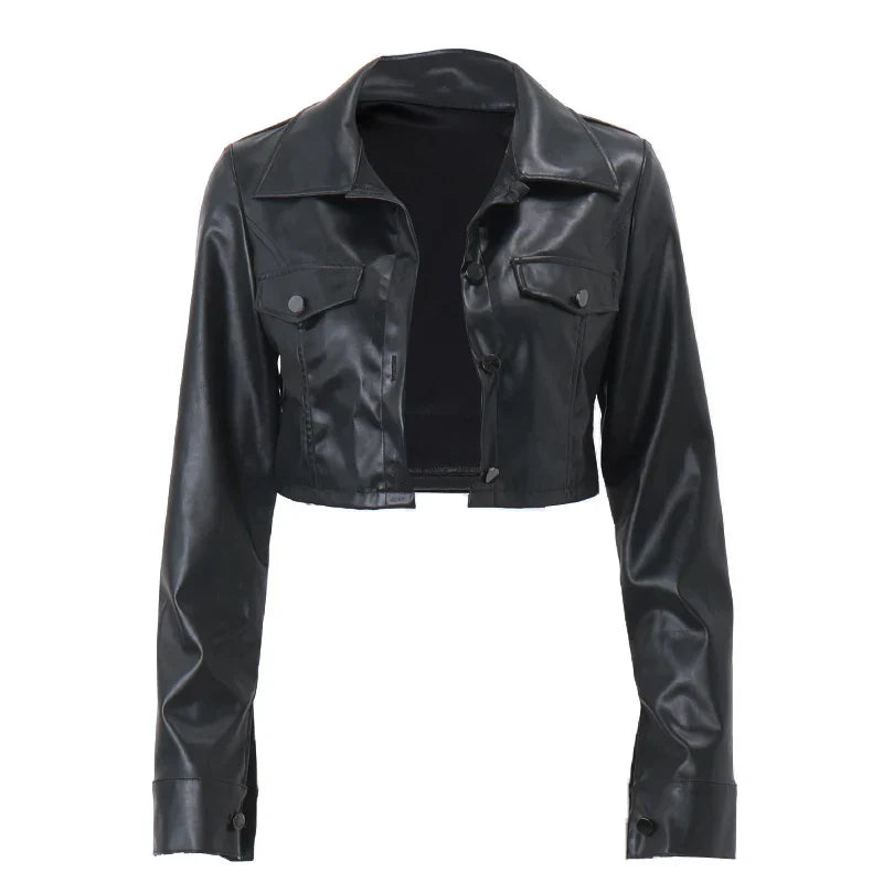 Stylish Faux Leather Cropped Jacket