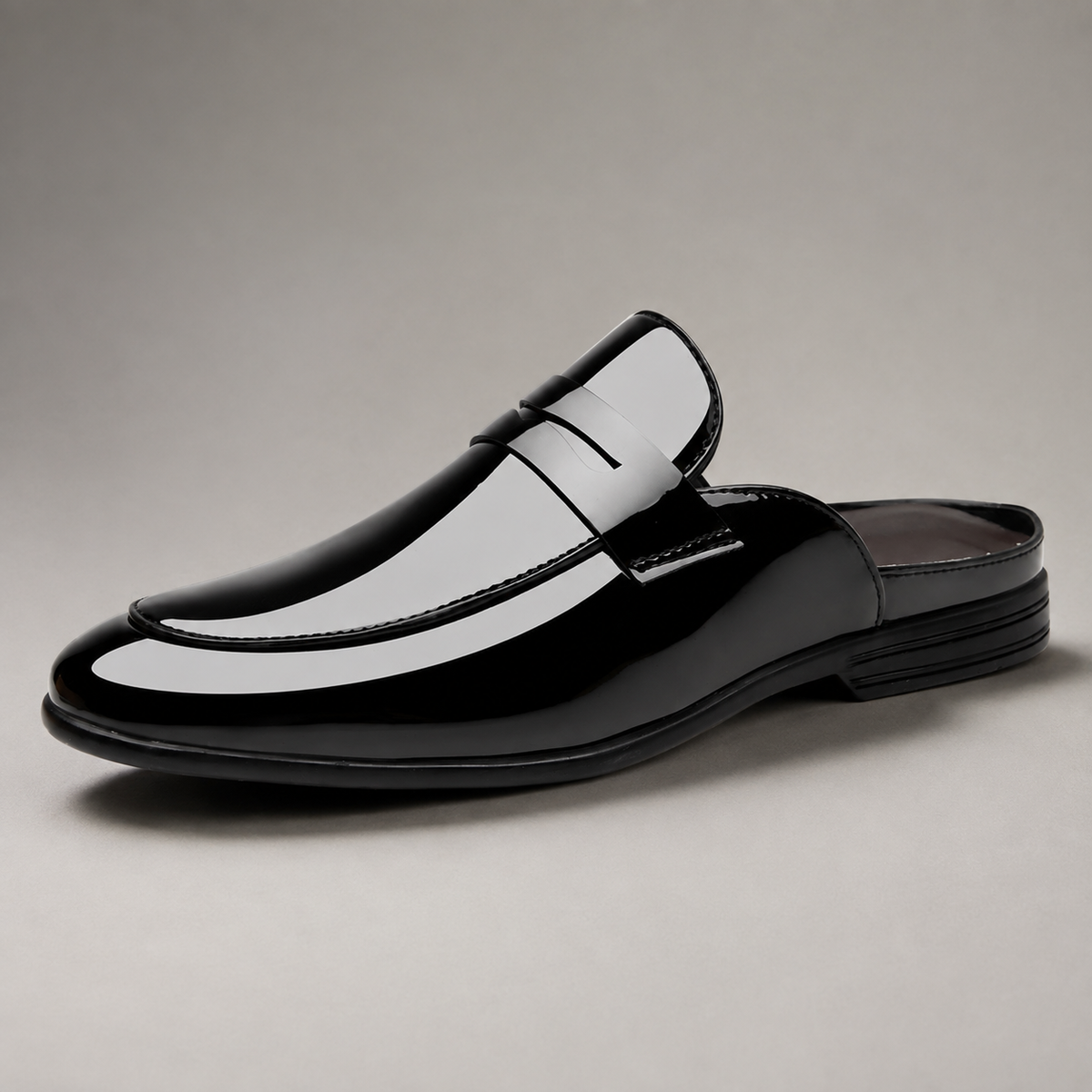Valbonne Glossy Leather Backless Mule Loafer