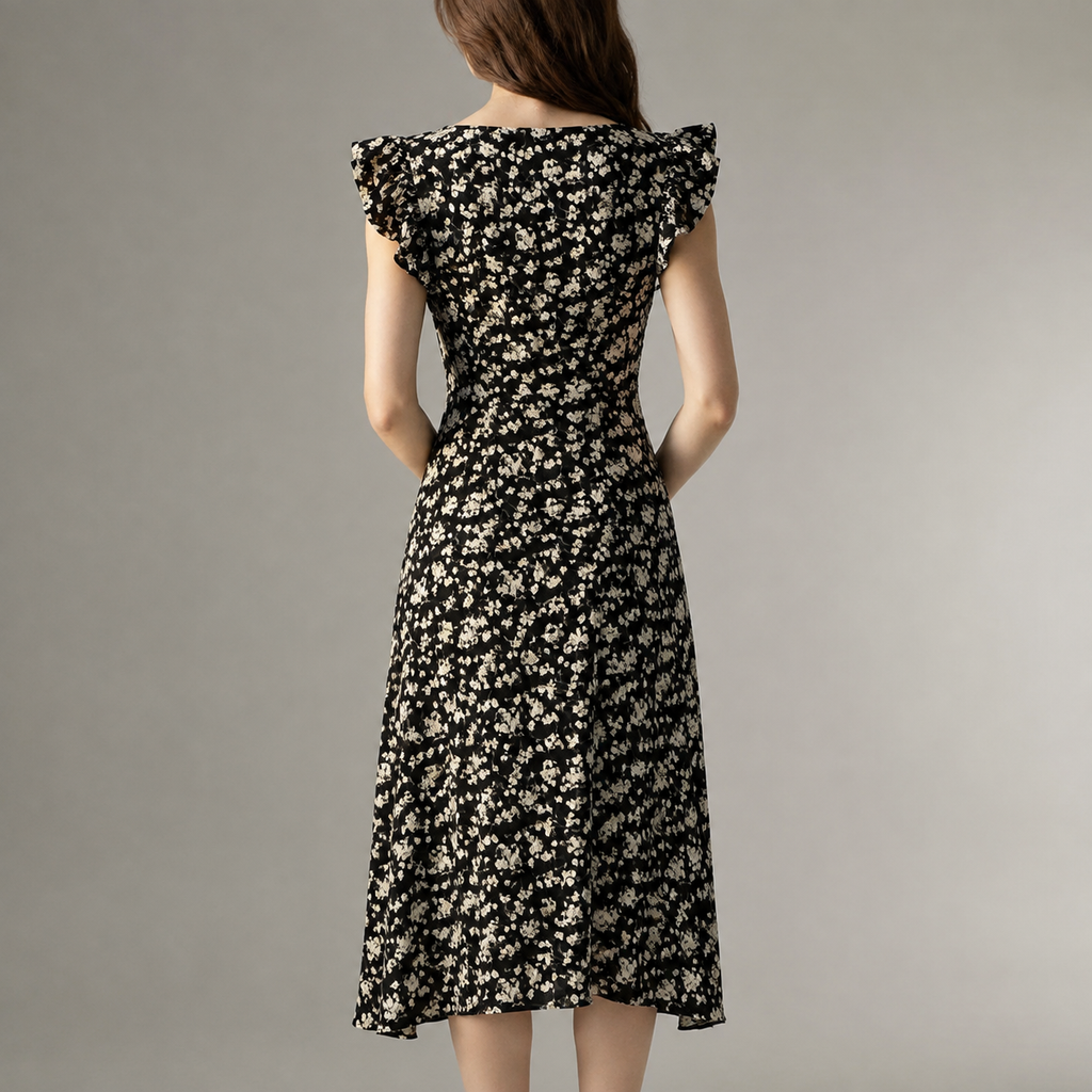 Zermatt Ruffle Neckline Floral Midi Dress