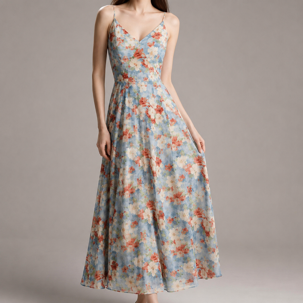 Lucerne Watercolor Floral Slip Maxi Dress
