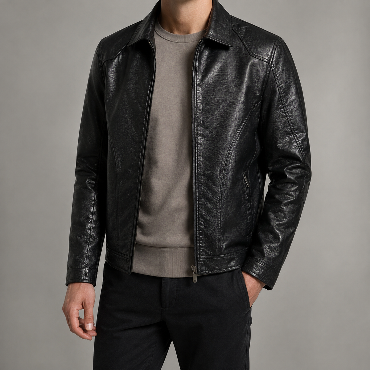 Coimbra Panelled Slim Faux Leather Jacket