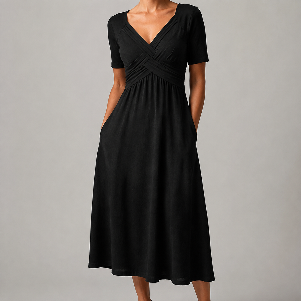 Villefranche Crossover V Neck Pocket Midi Dress