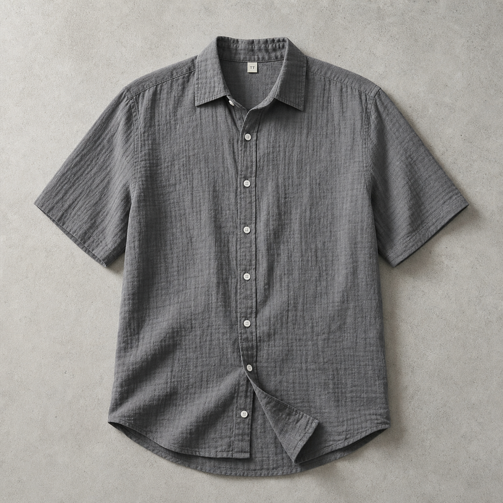 Uzes Textured Cotton Short Sleeve Shirt