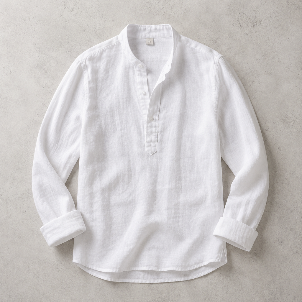 Assisi Linen Blend Band Collar Shirt