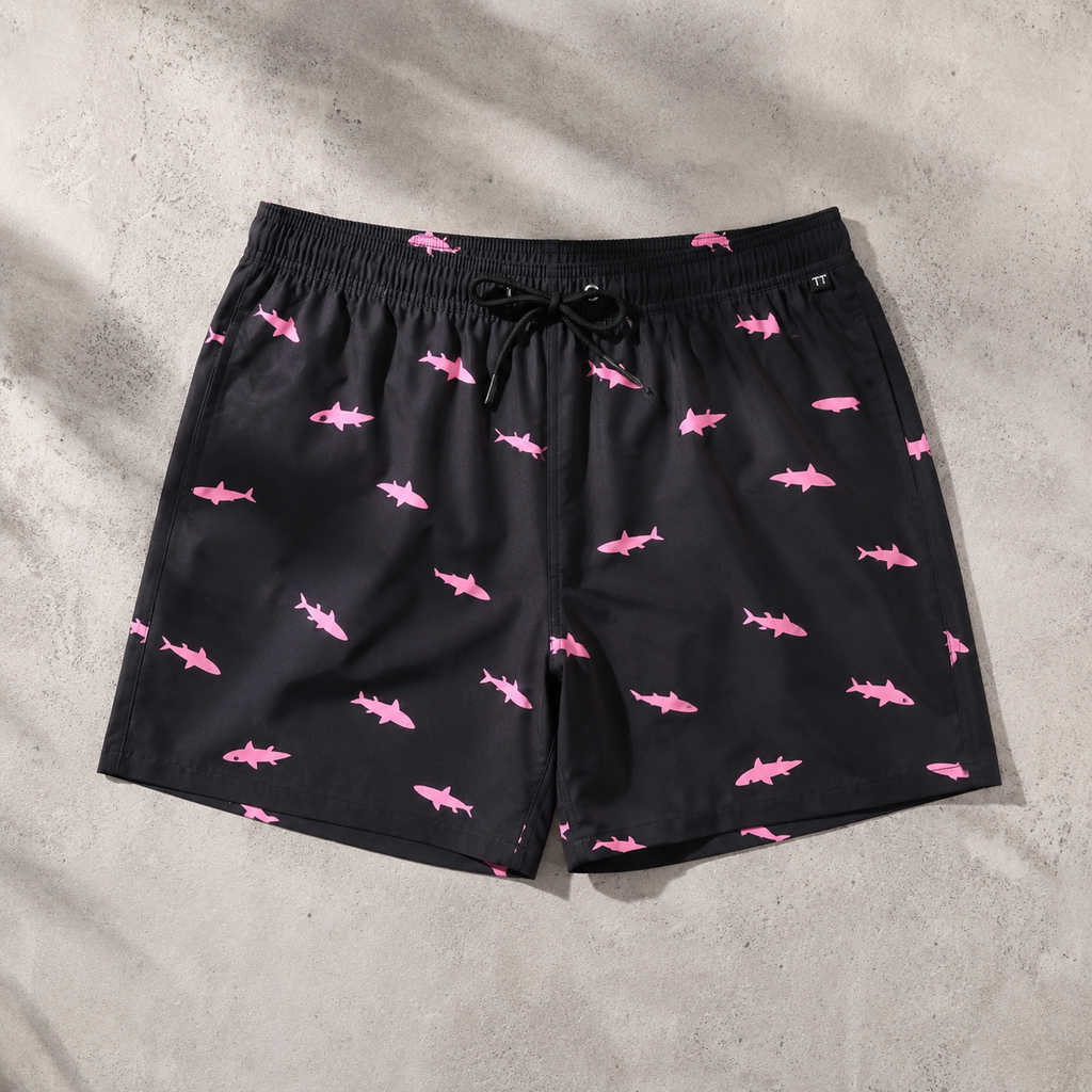 Trapani Shark Print Lined Swim Trunks
