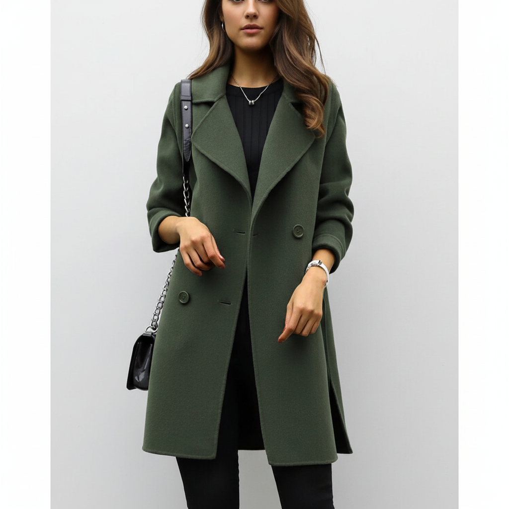 Women's Double-Breasted Wool Coat with Notched Collar