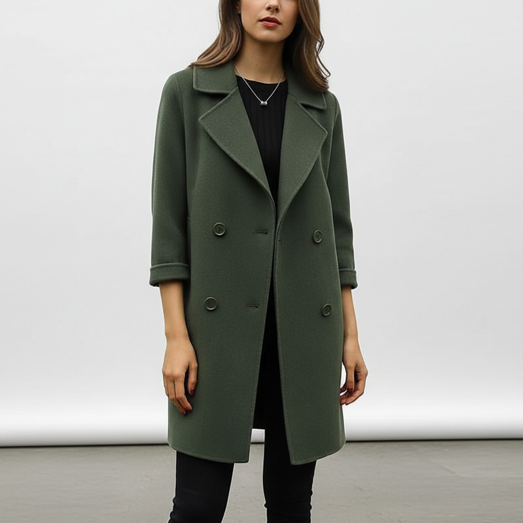Women's Tailored Double-Breasted Coat with Notched Lapel