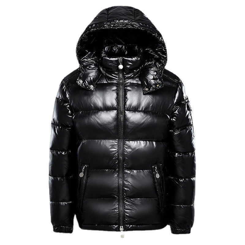 Men's Hooded Quilted Puffer Jacket, Glossy Finish, Zip Front