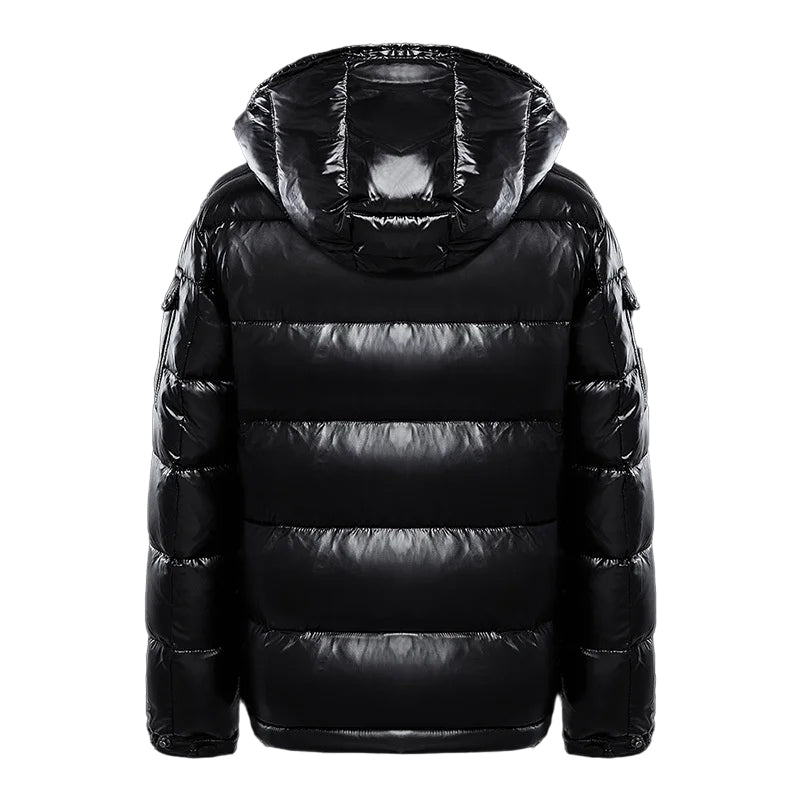 Men's Hooded Quilted Puffer Jacket, Glossy Finish, Zip Front