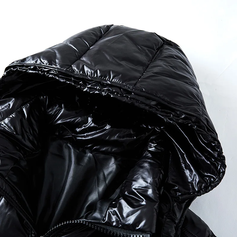 Men's Hooded Quilted Puffer Jacket, Glossy Finish, Zip Front