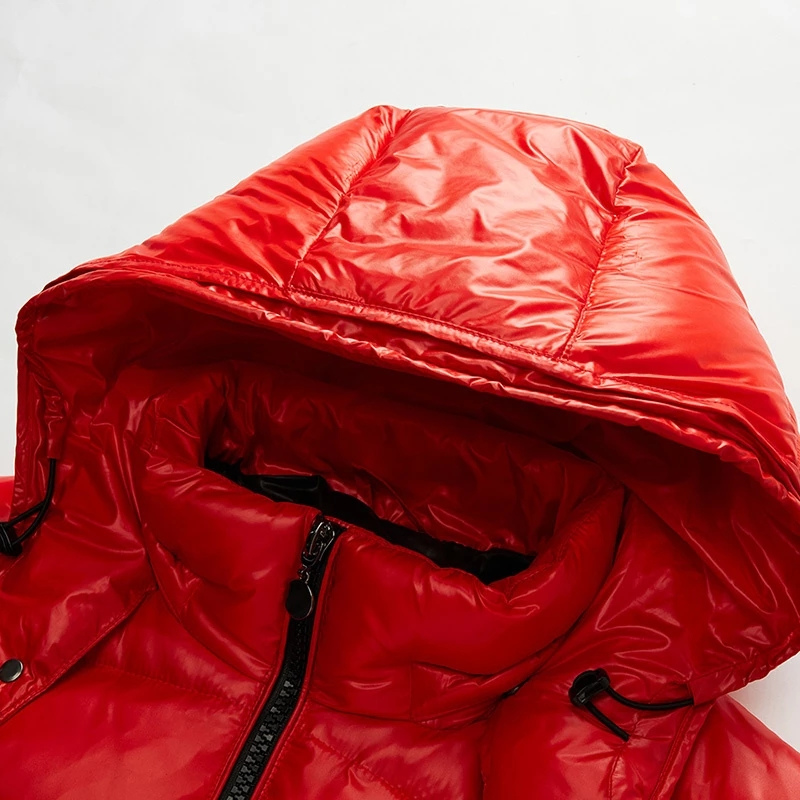 Men's Hooded Quilted Puffer Jacket, Glossy Finish, Zip Front
