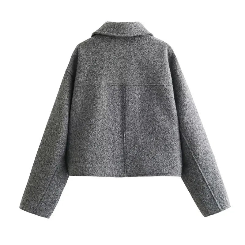 Women's Cropped Jacket with Zip Front and Relaxed Fit