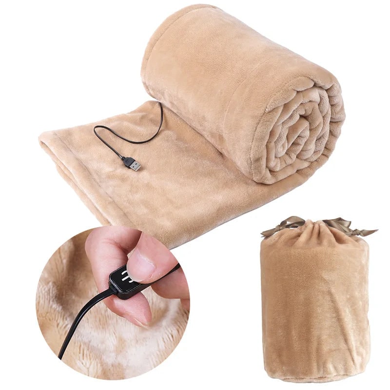 USB Heated Blanket - Soft Plush, 3 Temperature Settings for Travel & Home