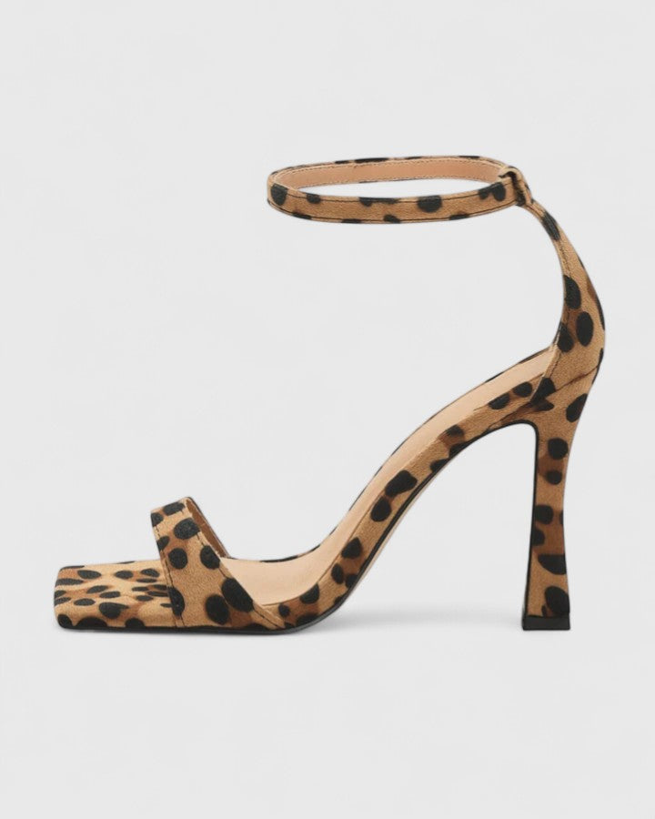 Women's Leopard Print Ankle Strap Heels Open Toe