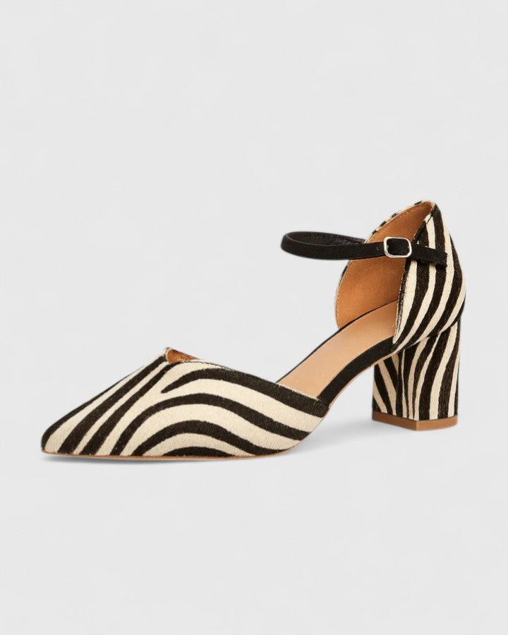 Women's Zebra Pointed Toe Slingback Heels with Ankle Strap