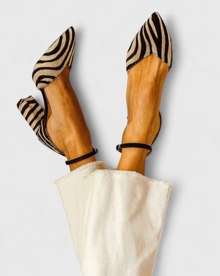 Women's Zebra Print Pointed Toe Heels with Ankle Strap