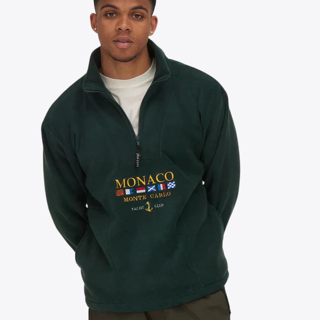 Men's Quarter-Zip Mock Neck Sweater, Long Sleeves, Graphic Front