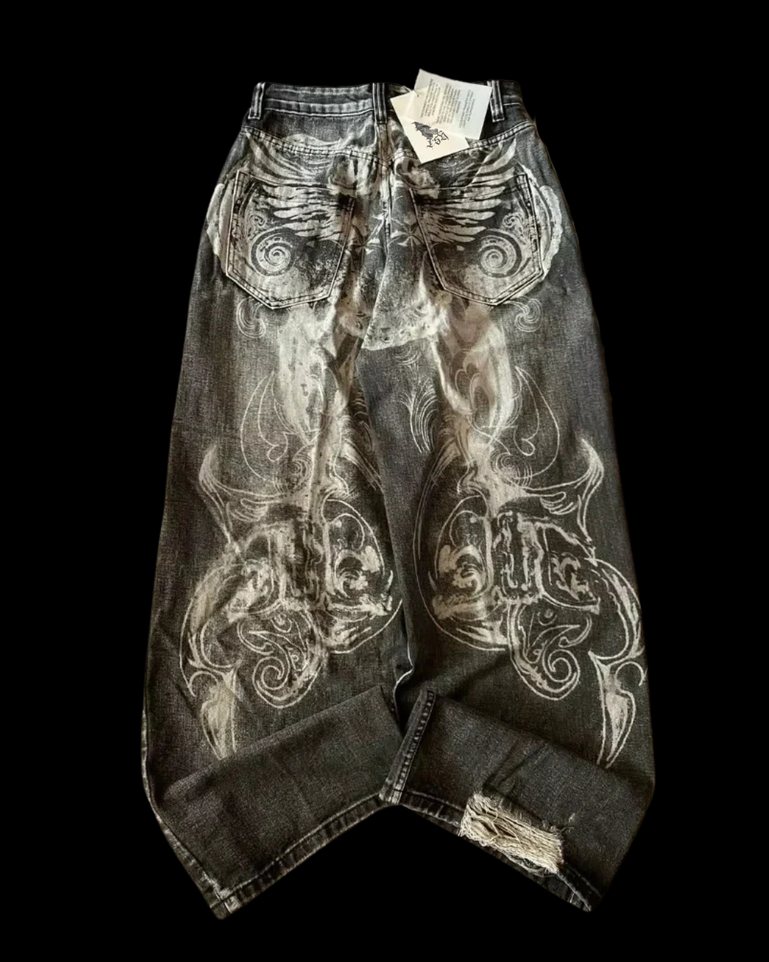 Unisex Abstract Wide-Leg Jeans, Black And White Print