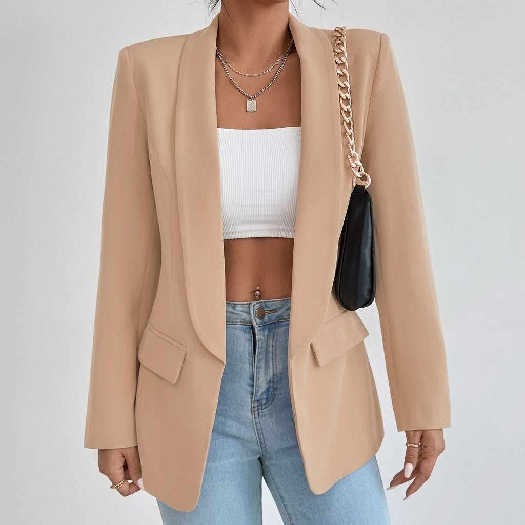 Penelope | Women's Open-Front Lapel Mid-Length Casual Smart Blazer