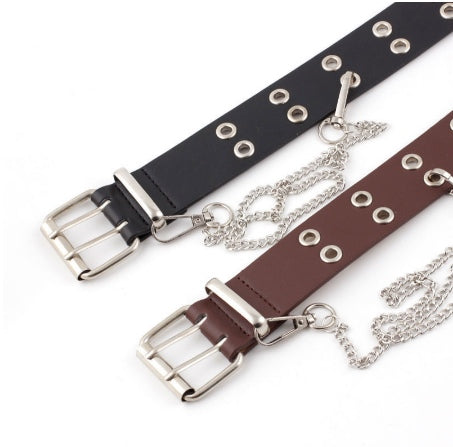 Women's Wide Grommet Belt with Double-Prong Buckle